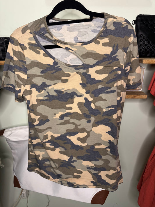 Cutout Camo Top
