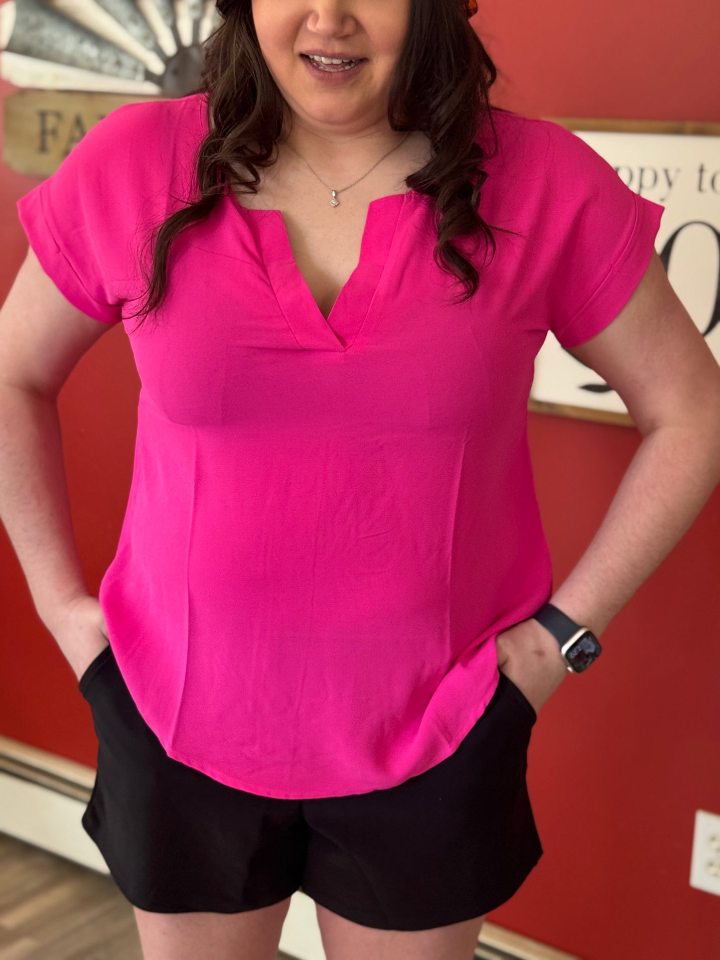 The Hot Pink Split Neck